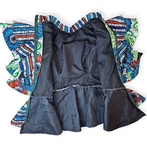 Handmade Abstract Oversized Dramatic Ruffle Sleeve Peplum Blue Green Top - Picture 8 of 9